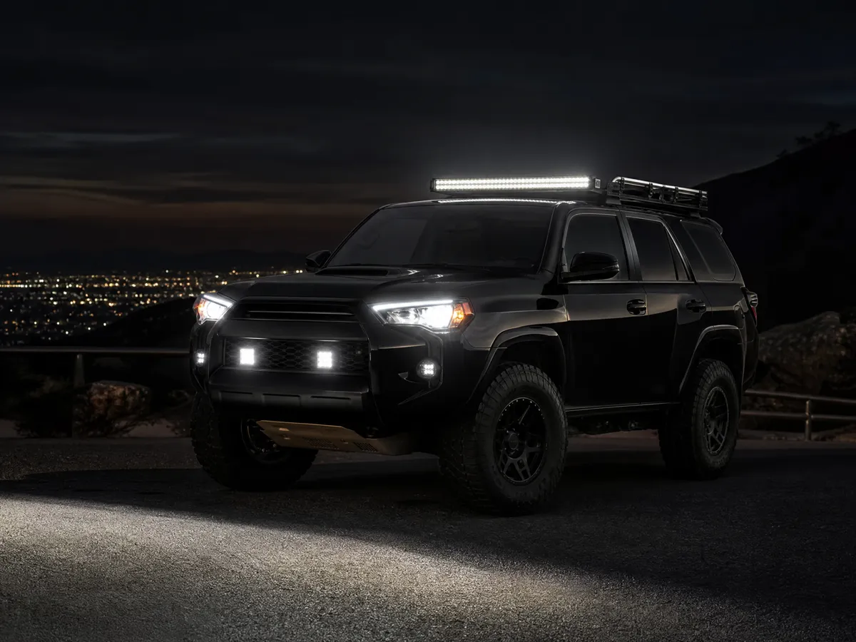 Black off-road SUV with roof-mounted LED light bar
